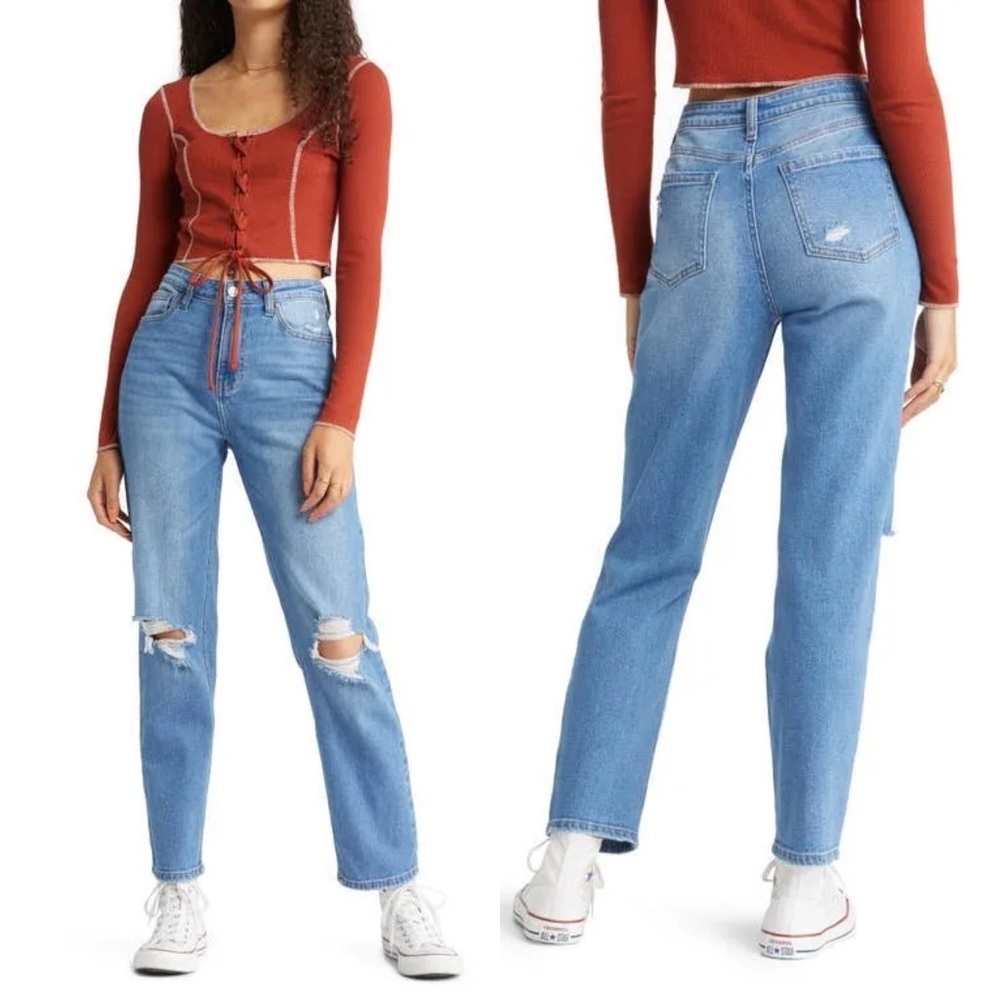 NEW Nordstrom High Waist Mom Jeans Ripped Knees Denim Size 25 Y2K 90s Distressed